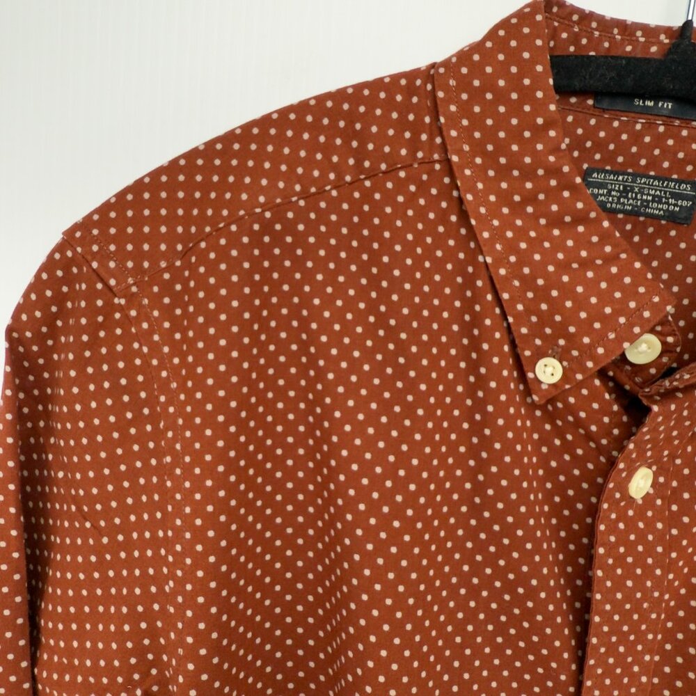 ALLSAINTS Spitalfields Brown/Redโ Slim Fit Polka Dot Cotton Modern Shirt XS - Picture 8 of 8